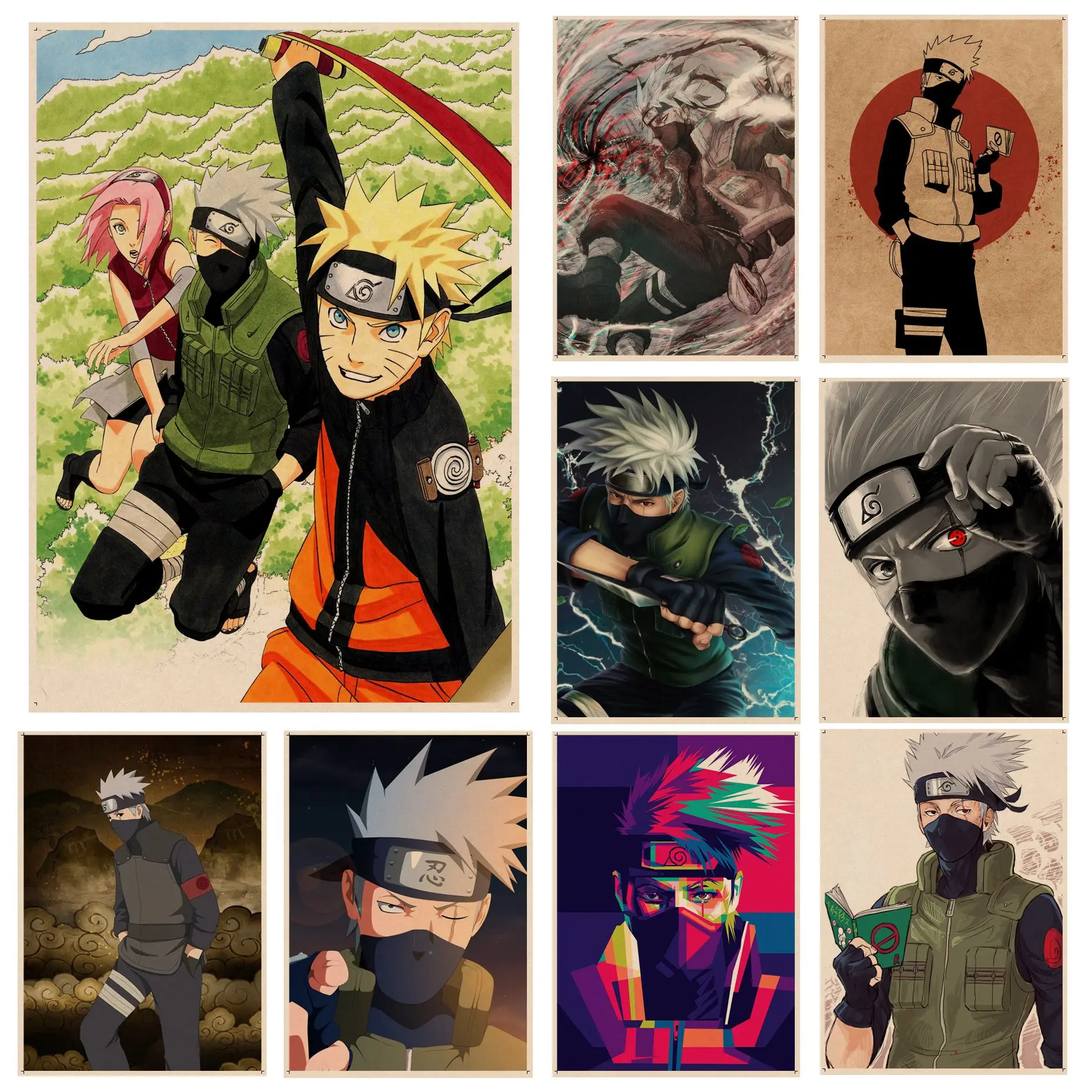 

Bandai Naruto Kakashi Movie Posters Retro Kraft Paper Sticker DIY Room Bar Cafe Stickers Wall Painting