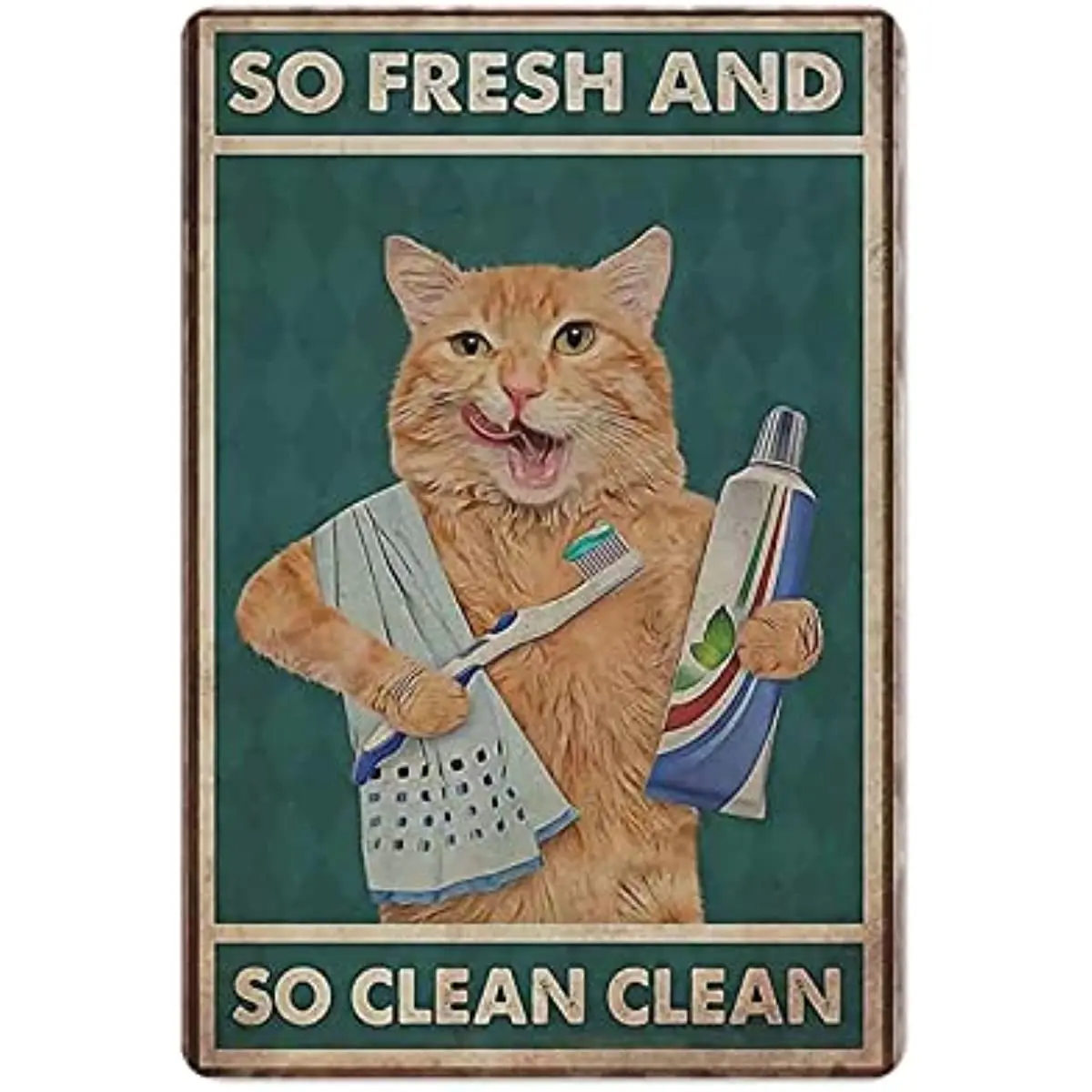 

New Metal Tin Sign Vintage Bathroom Cat So Fresh So Clean Funny Toilet Shower House for Home, Living Room, Garden, Bedroom