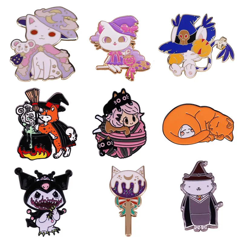 

Cute Magic Kitty Cartoon Pin Interesting Wizard Anime Lapel Badge Hoodie Backpack Hat Decorative Accessories Fans Brooches Gift