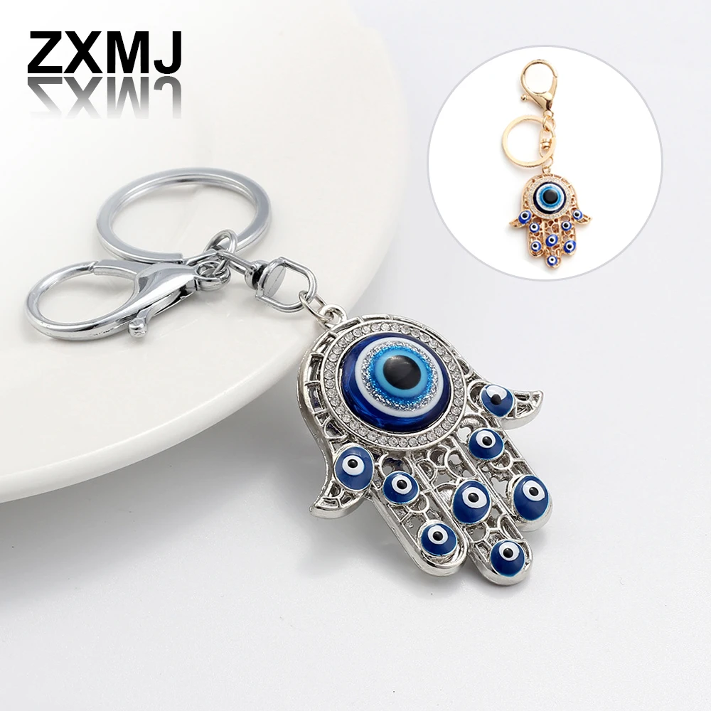 

ZXMJ Fashion Evil Eye Keychain Hand of Fatima Keychains Trend Palm Pendant Keychains for Women Popular Car Key Schoolbag Jewelry