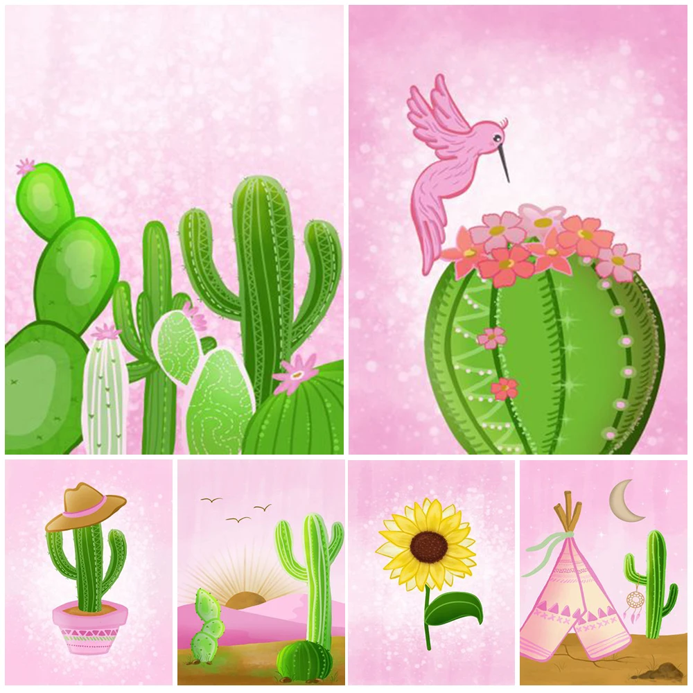 

Pink Nature Cacti Cactus Nursery Nordic Poster Wall Art Canvas Painting Wall Pictures For Living Room Home Decor Unframed