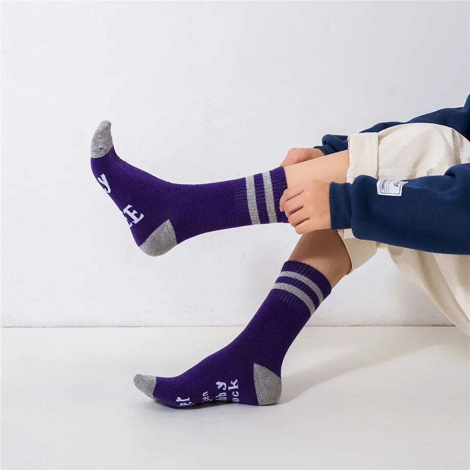 New 11 Colors Crew Socks for Women Purple Funny Letters  is Free Casual Socks Amozae Hip Hop Streetwear Skateboard Harajuku