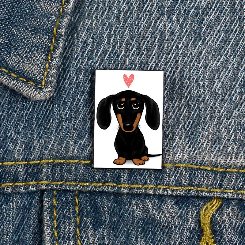 

Fashion Black and Tan Dachshund Cute Cartoon Dog vintage Brooches Shirt Lapel teacher Bag Cute Badge Cartoon pins for Lover Girl