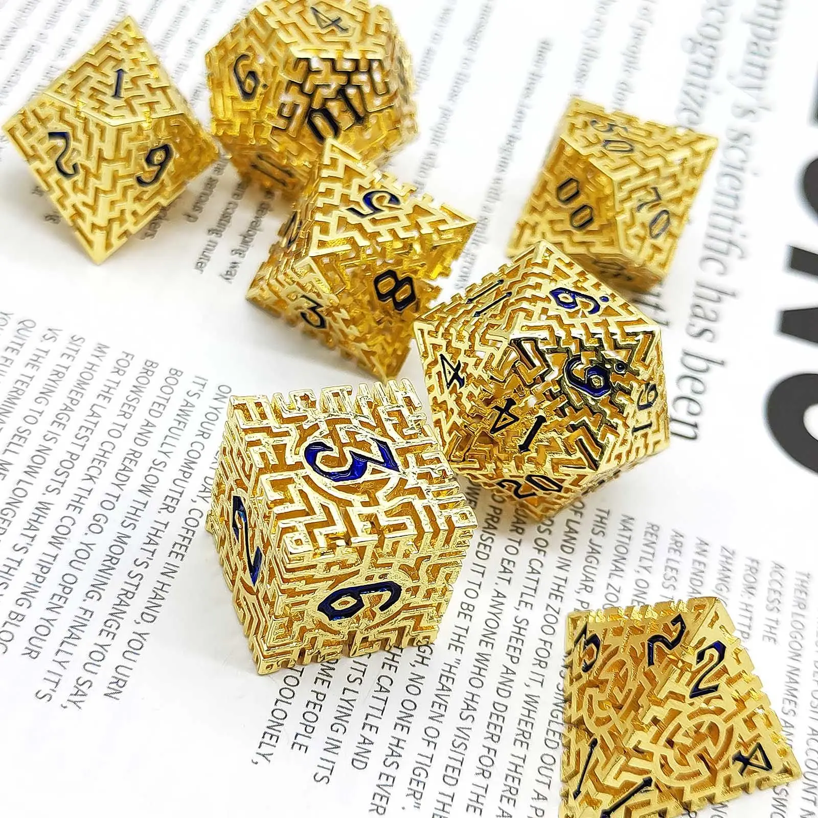 

7Pcs New Metal Gift Hollow Dices For D&d DND Table Games Accessory Dice Set