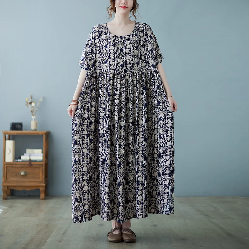 

2022 New Summer Fashion Women Clothing Dress Plus Size 4xl 5xl 6xl Casual Loose Cotton Linen Dress Robe Female Boho Beach Dress