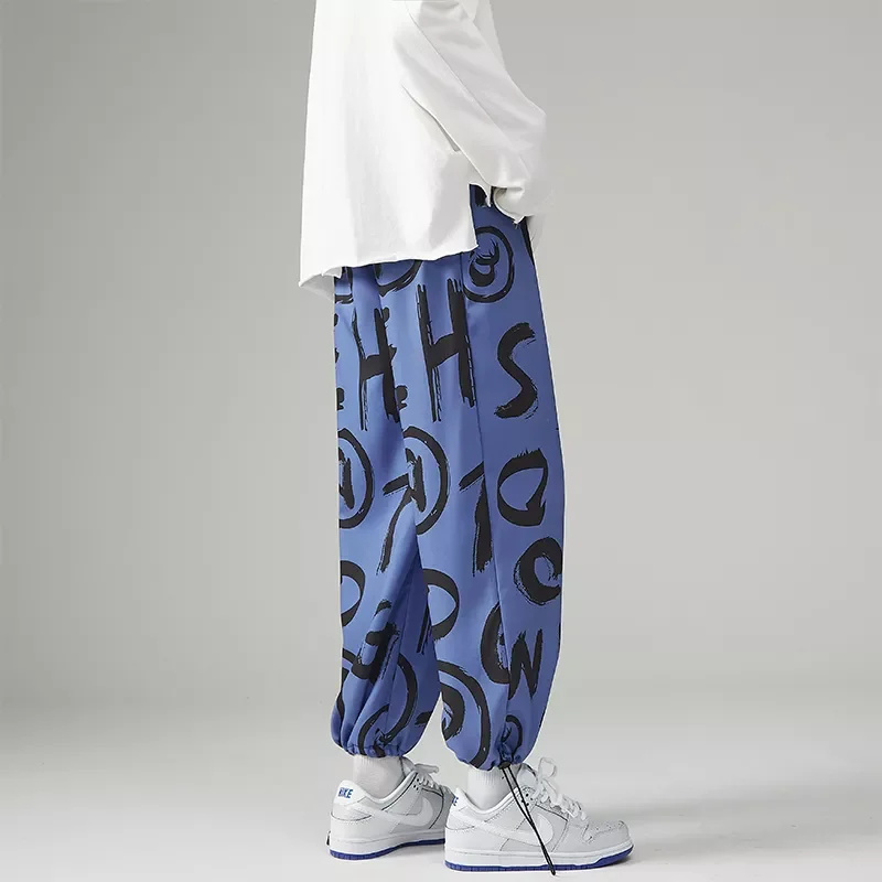 

New2022 Style Korean Men Wide Leg Pants 2022 New Printed Men Joggers Sweatpants Overalls Men Printed Streetwear Harem Pants