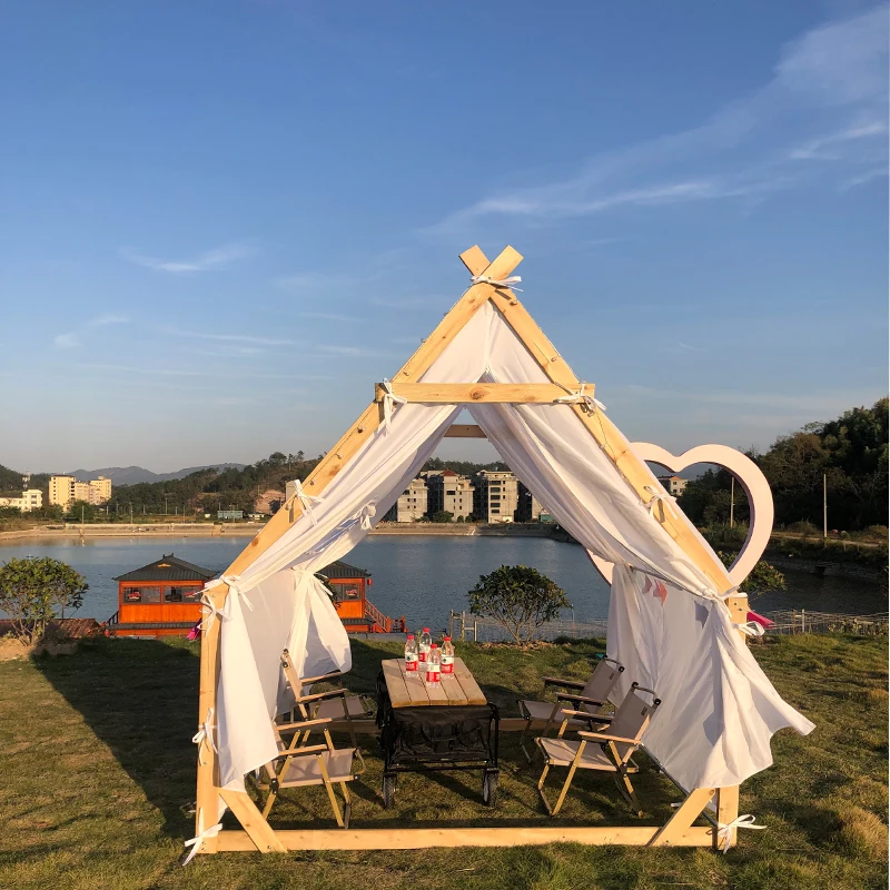 

Двойная треугольная палатка для улицы B & B Scenic Spot Campground обеденная Платформа горячий горшок барбекю террасы для ресторана