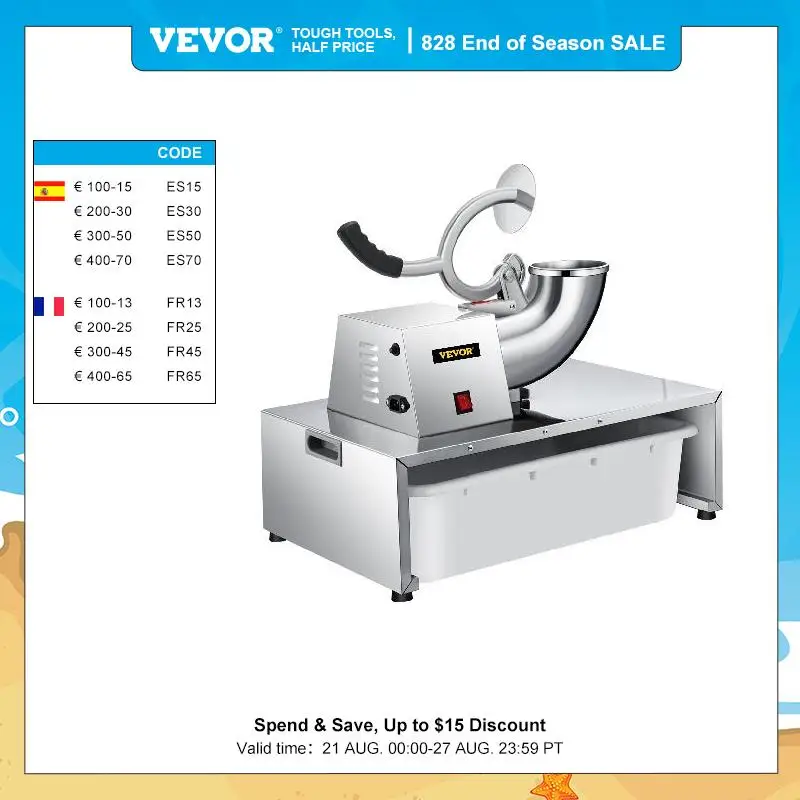 VEVOR Electric Cube Ice Shaver Granizing Machine 226Kg/H Com