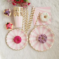 70pcsset disposable tableware set new stripe holiday picnic paper plate cup with straw birthday party paper tableware