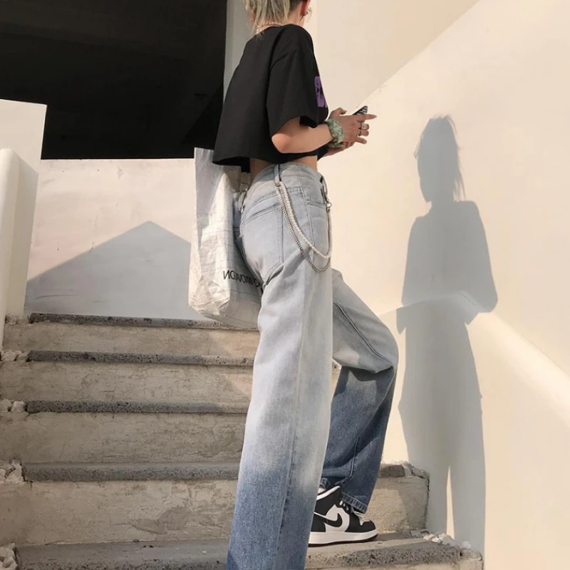 2023 New High-waist Gradient Jeans Female Summer Slim Straight-leg Pants New Autumn Plus Size Street Tie-dye Stitching Jeans