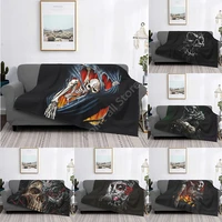 skull multifunctional thermal flannel blanket bed sofa personalized super soft thermal bed cover