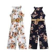 summer baby girls flower halter sleeveless romper with belt kids wide leg jumpsuit pant playsuit outfits fashion toddler sunsuit