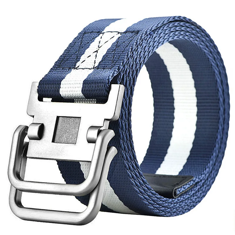 New Double Buckle Canvas Belt Men Military Training Belts Fashion Outdoor Metal Buckle Waistband 2021