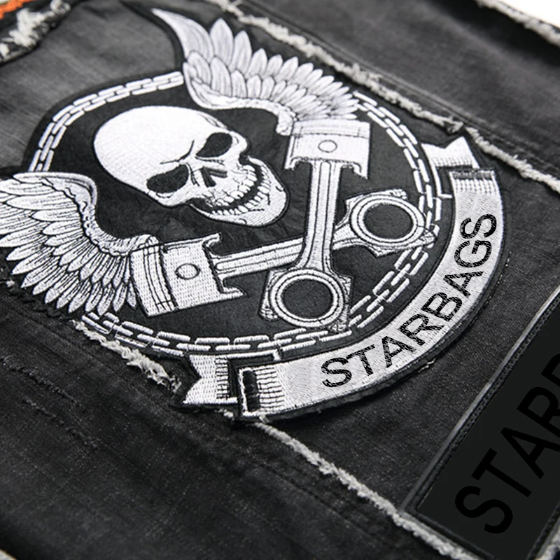 2024 новый весенний мужской черный джинсовый кардиган с вышивкой молодежный