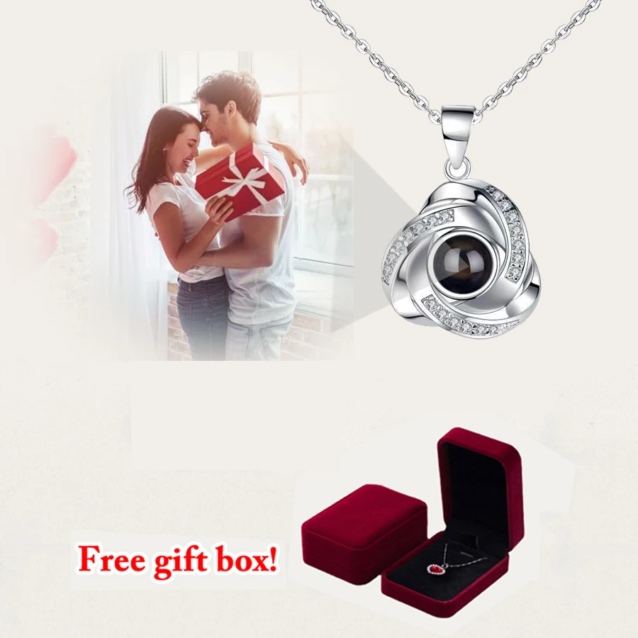 S925 Custom Photo Projection Clover Necklace For Girlfriend  Valentine Gifts 2023 New Trendy Zircon Accessories With Free Box