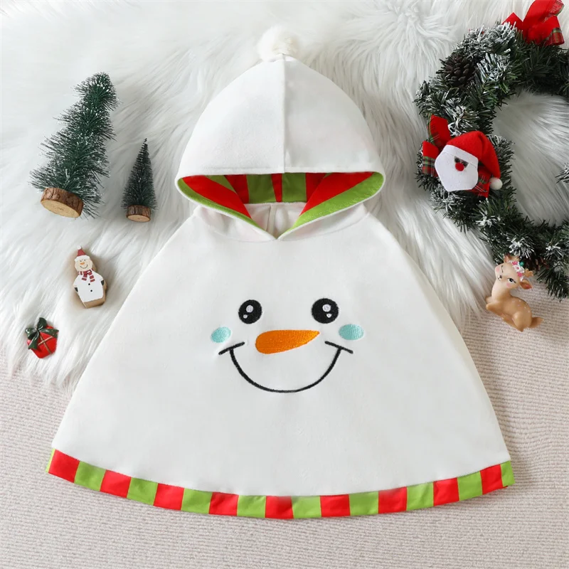 

Christmas Baby Boys Girls Cape Autumn Festival Party Clothing Baby Windbreak Mantle Snowman Design Lovely Hooded Cloak