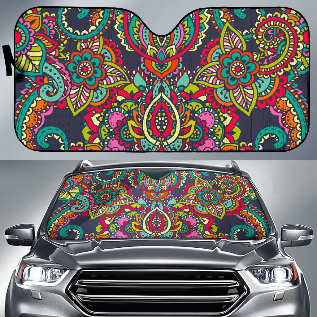 

Colorful Floral Mandala Print Car Sun Shade