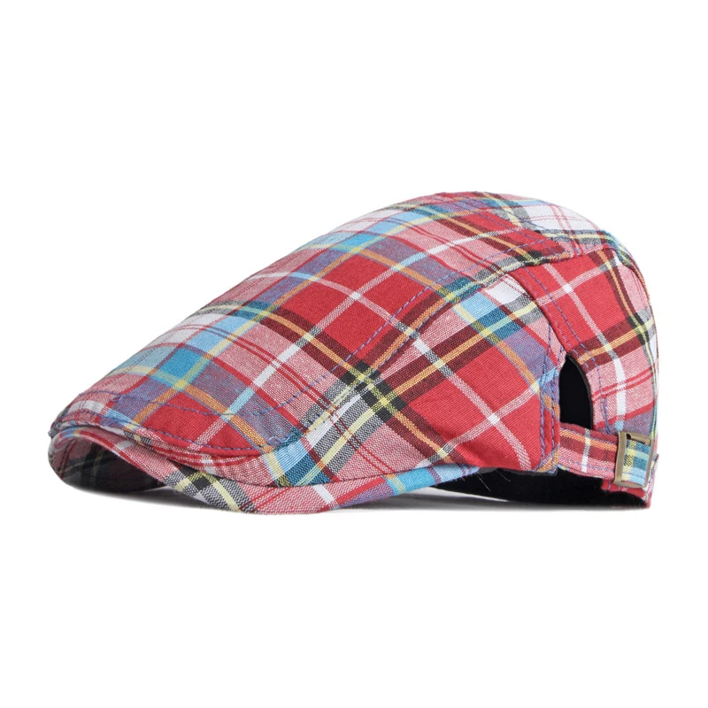 

Vintage Plaid Beret Hat Men Women Spring Summer Visor Herringbone Peaked Cap Newsboy Flat Cap Red Black Duckbill Hat casquette