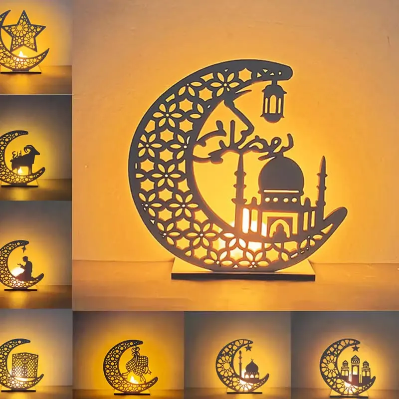 

EID Mubarak Decor LED Wooden Pendant Ornaments Ramadan Decorations for Home Islamic Mubarak Aid Mubarak Decoration Eid Al-Fitr