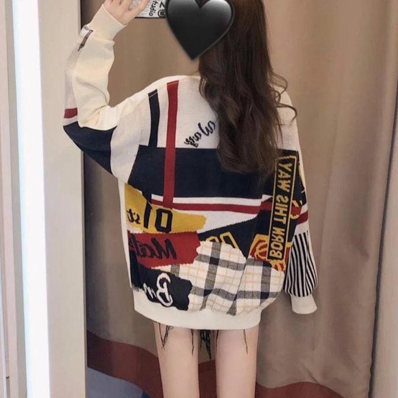 

Trend Young Style All-match Print Pullovers Female Spring New O Neck Long Sleeve Loose Tops Simplicity Korean Women Clothing