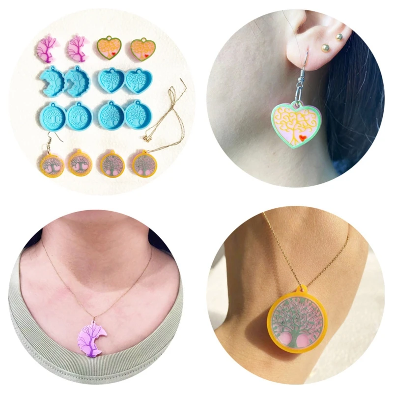 

1/4x Hollow Resin Crafts Mould Earring Jewelry Epoxy Silicone Casting Molds Life Tree Shape Resin Earring Molds