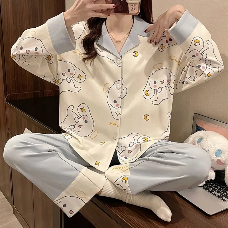 

Милая Пижама Sanriod аниме хобби Cinnamoroll весна-осень корейские Мультяшные пижамы из чистого хлопка брюки с длинными рукавами