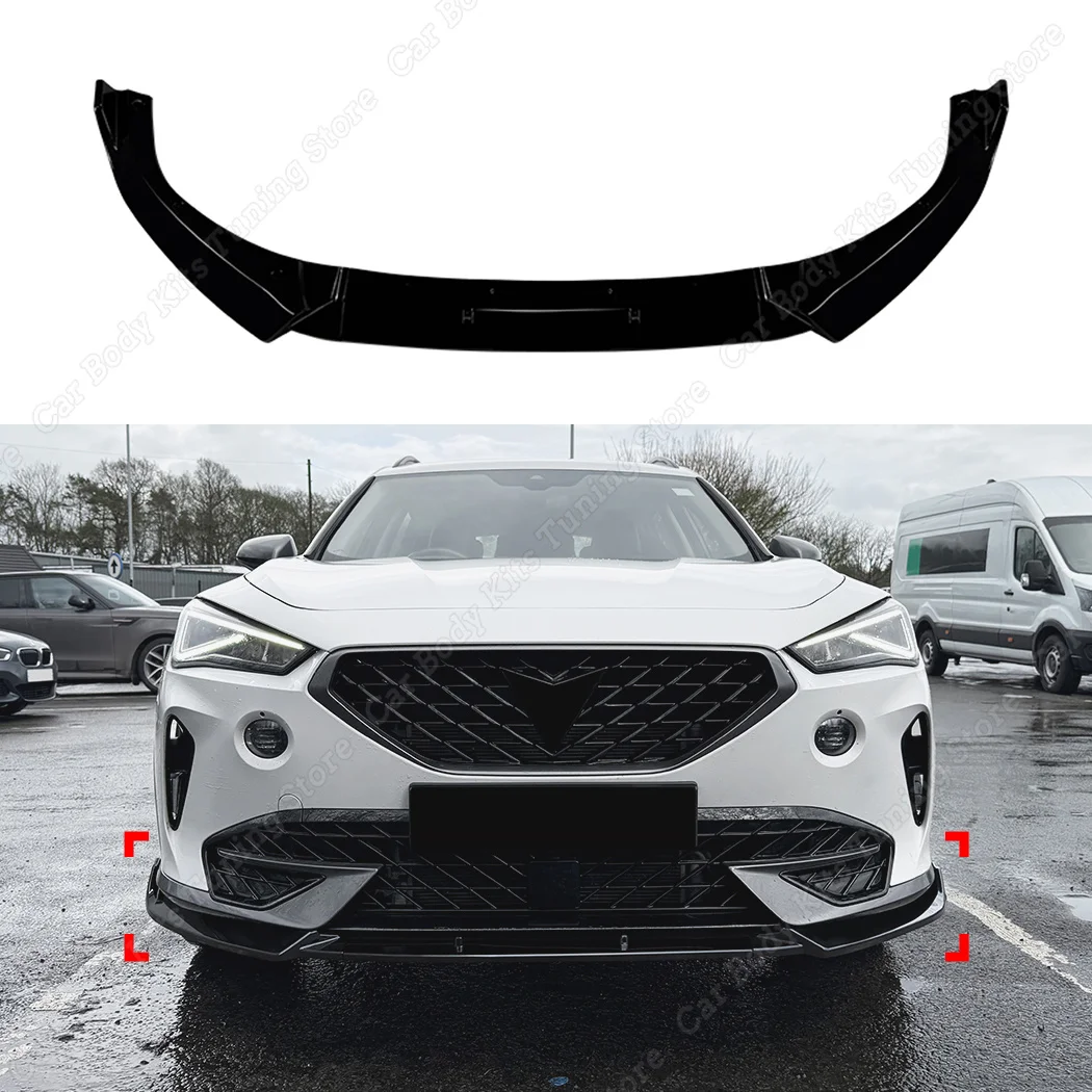 Фото Накладка на передний бампер для Cupra Formentor MK1 2020 2021 2022 2023 2024 (до рестайлинга), глянцево-черный нижний диффузор, элемент обвеса. №1