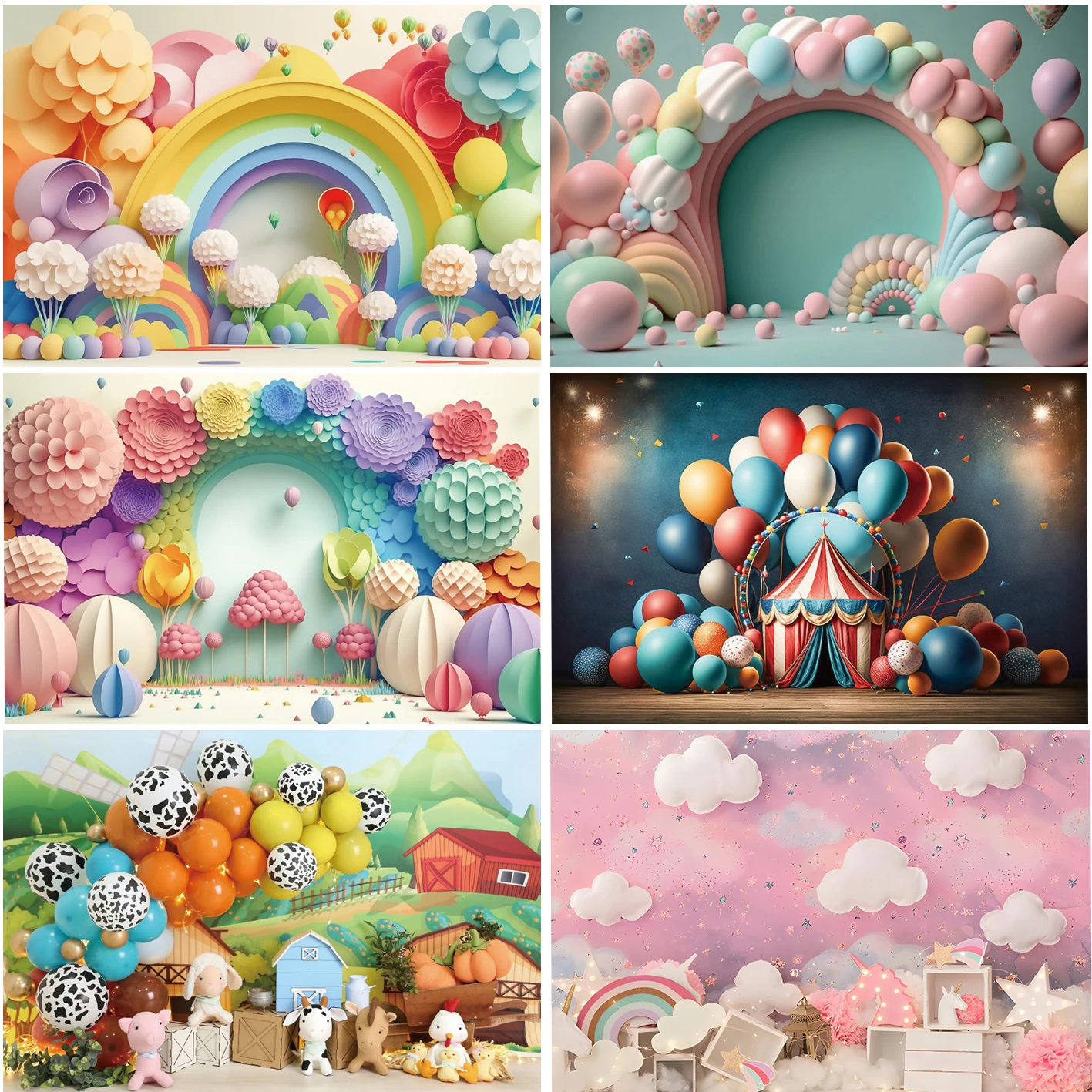 

Rainbow Colorful Balloons Cake Smash Backgrounds For Newborn Baby Birthday Portrait Photography Indoor Room Decoration Backdrops