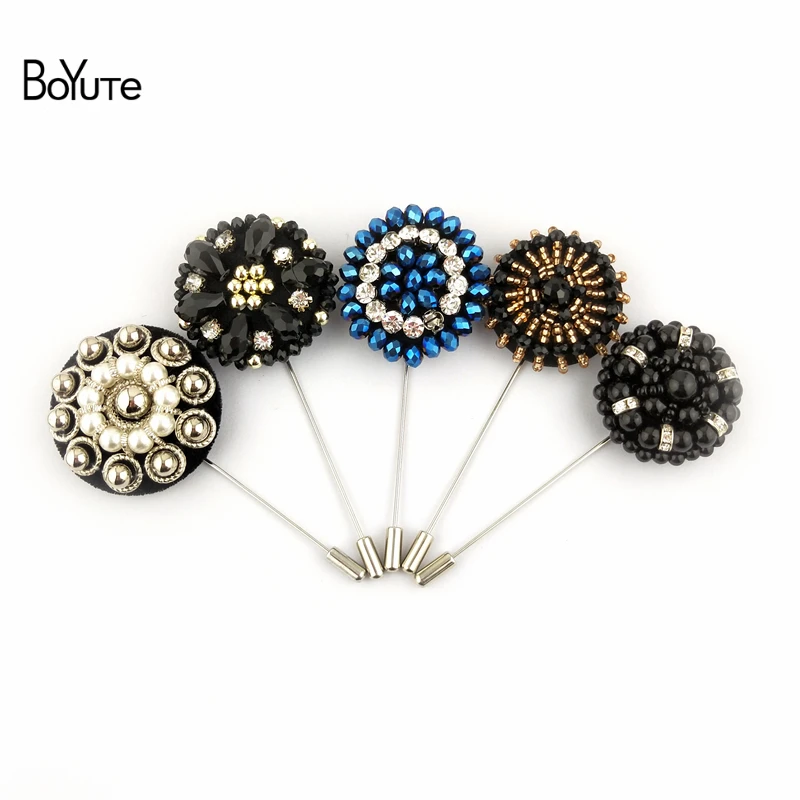 

BoYuTe (10 Pieces/Lot) Hand Sewn Rhinestone Flower Brooch Fashion Collar Long Lapel Pin Boutonniere