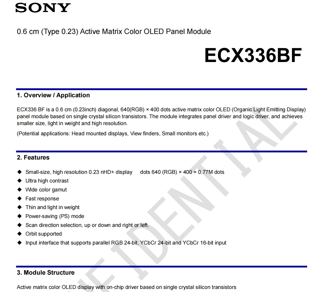 Оригинальный новый ECX336BF 0 23 дюйма 640*400 OLED-микродисплей полупроводниковые решения
