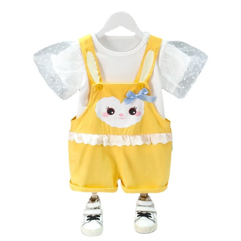 

New Summer Baby Clothes Suit Children Girls Cute Fashion Cotton T-Shirt Overalls 2Pcs/Set Toddler Casual Costume Kids Tracksuits