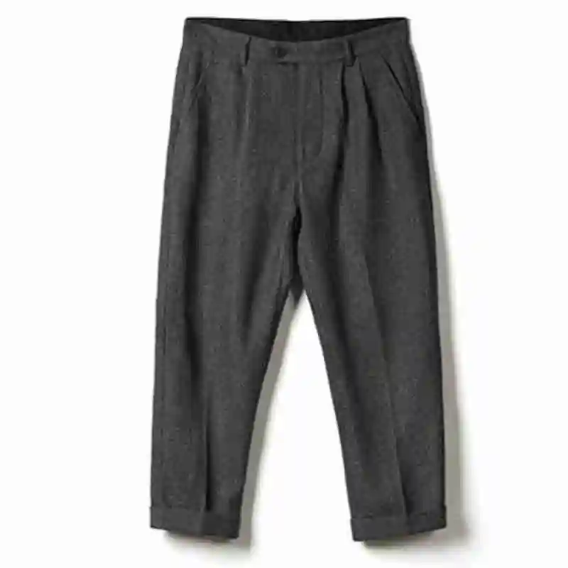 Men's Pants Wool Blend Ankle-length Loose Straight Trousers Smart Business Vintage Gentlemen Slacks UK Fashion Streetwear