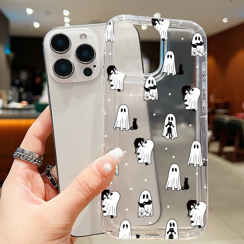 Фото Прозрачный чехол с принтом Western Halloween Cowboy Ghost & Flowers для iPhone 17 16 15 Pro Max XS XR X 12 11 13 14 7 8 Plus 16E 17 Cover №2