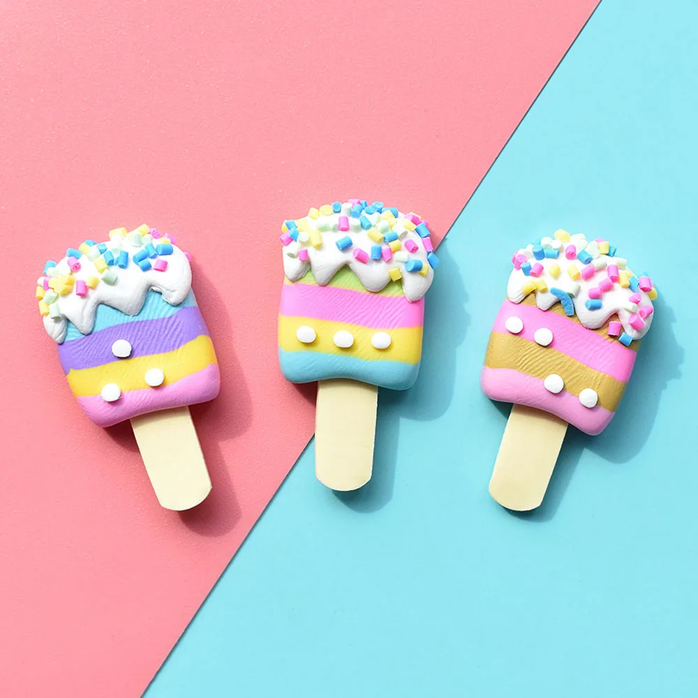 

10pcs Pottery Clay Stripes Mini Ice Cream Flatback Craft Material Miniature AccessoriesEmbellishments Scrapbook Cabochons Planar