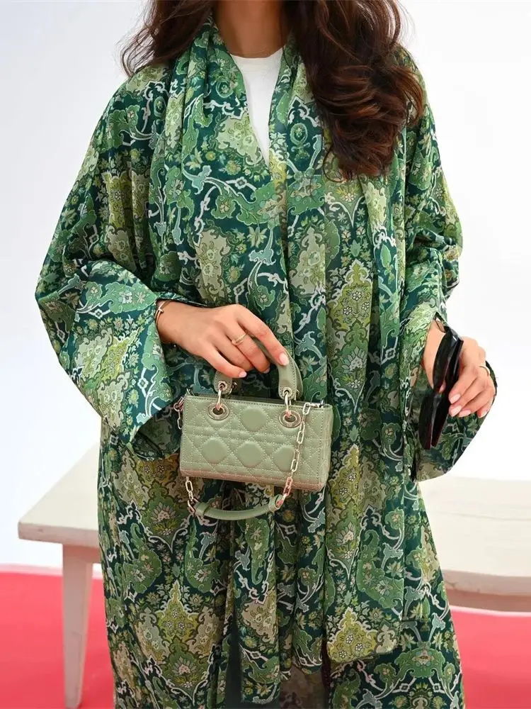 Рамадан Ид Зеленый Химар Кимоно Абая Дубай Мусульманская молитвенная одежда