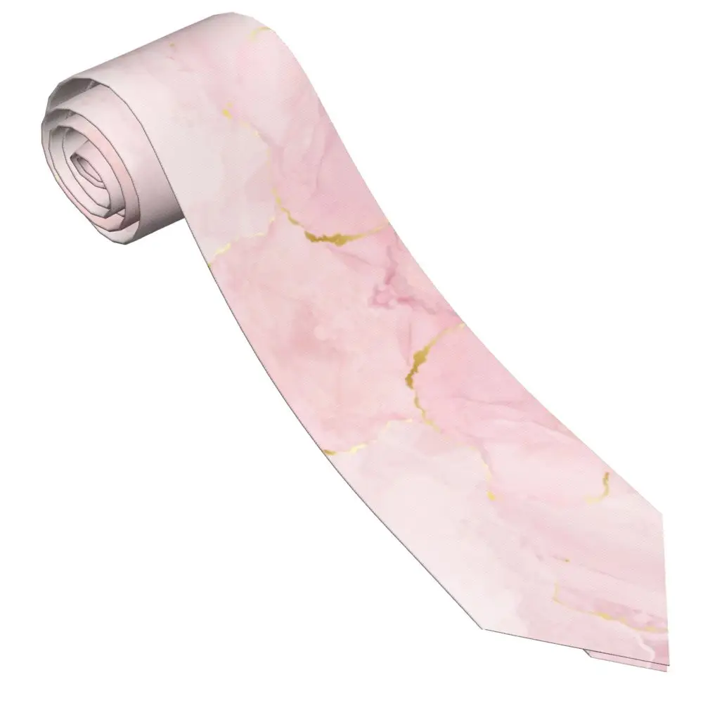 

Blush Pink Marble Necktie Men Women Polyester 8 cm Dusty Rose Golden Neck Tie Silk Wide Daily Wear Accessories