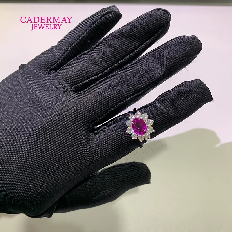 Кольца Cadermay из серебра 925 пробы с овальным лабораторным сапфиром 7x9 мм розово-фиолетового цвета и муассанитом, модель Восток-Запад, для женщин, для вечеринок. (art.: 3920dcd3801f9) - 3920dcd3801f9