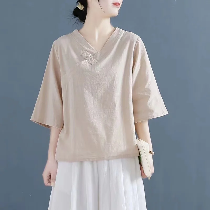 

Cotton Linen Top Summer Dress Retro Chinese Style Fashion Dress Traditional Dress Long Sleeve Top