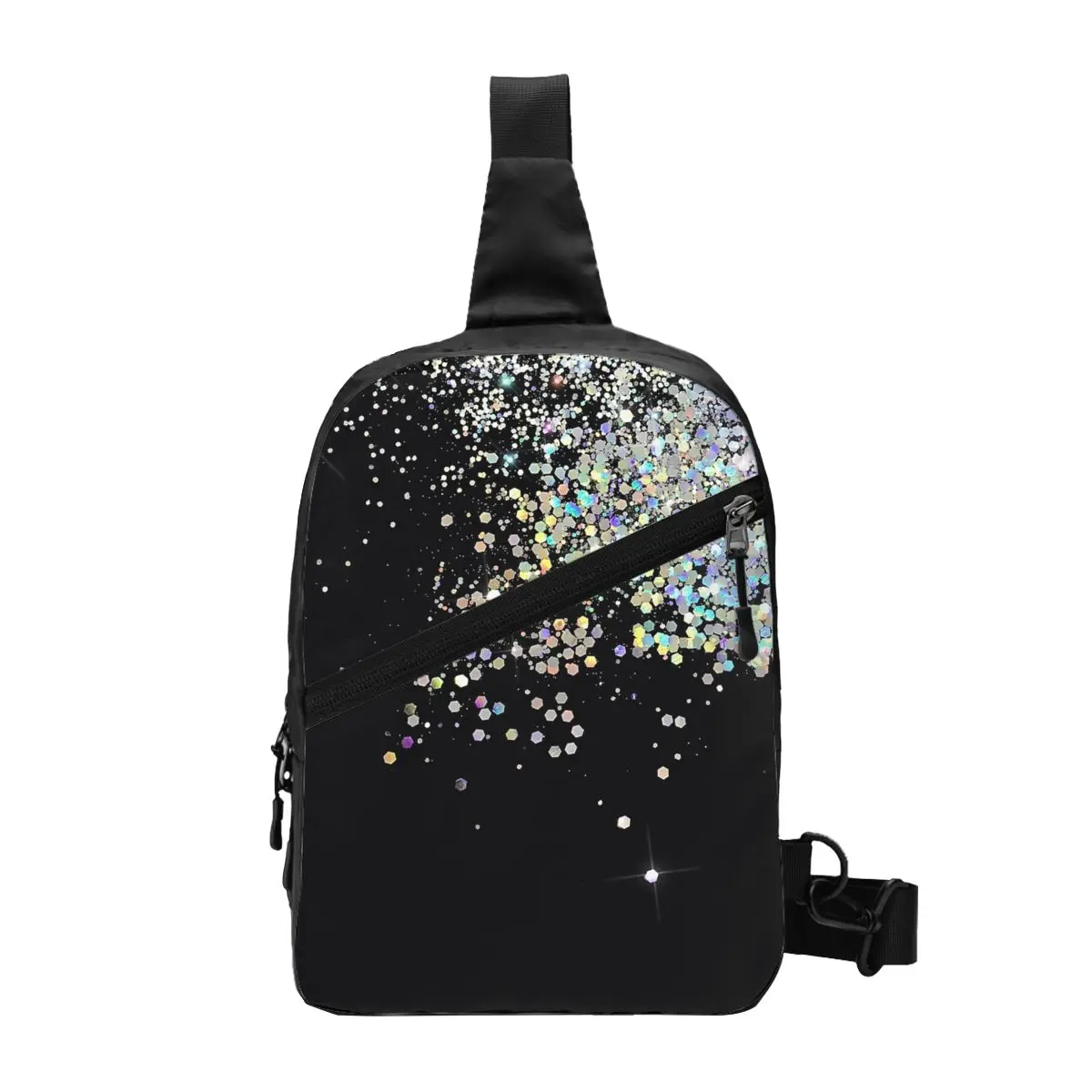 Черная и голографическая блестящая нагрудная сумка мужской рюкзак через плечо