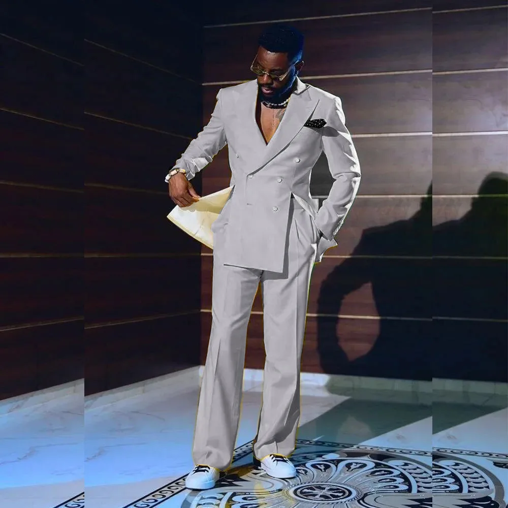 Мужской костюм из двух предметов элегантный двубортный пиджак с лацканами на