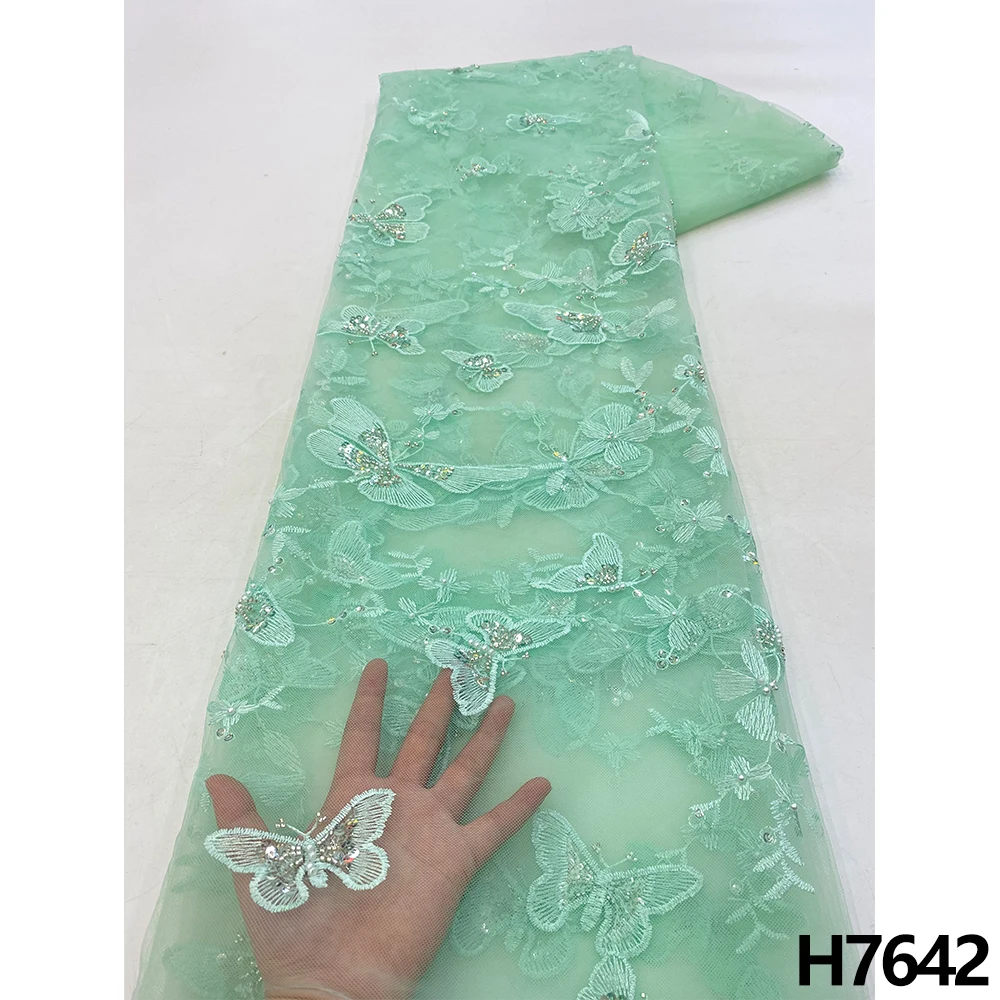 

Sequence African Lace Fabric High Quality 2022 French Nigerian Embroidered With Beads Tulle Lace Fabric For Dress HX7642