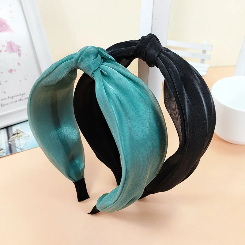 

Wide Bright Silk Yarn Headband Female Cross Hair Band Knot Hairpin Solid Color Girl Headwear Hairwear Headband for Girls B37