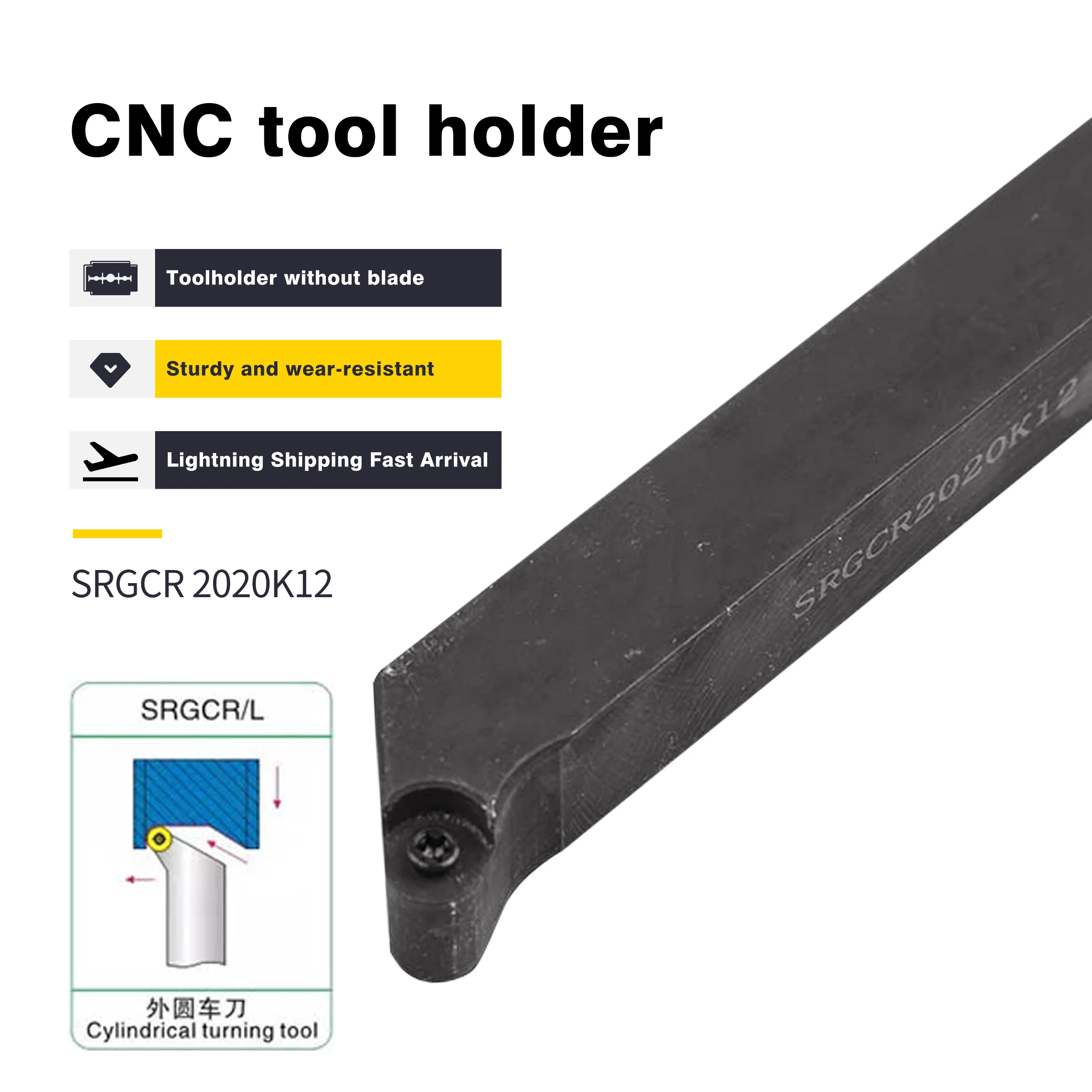 

SRGCR1212H06 SRGCR1616H10 External Turning Tools Holder SRGCR2020K10 SRGCR2525M12 CNC Lathe Cutting Tools Arbor,For RCMT Inserts