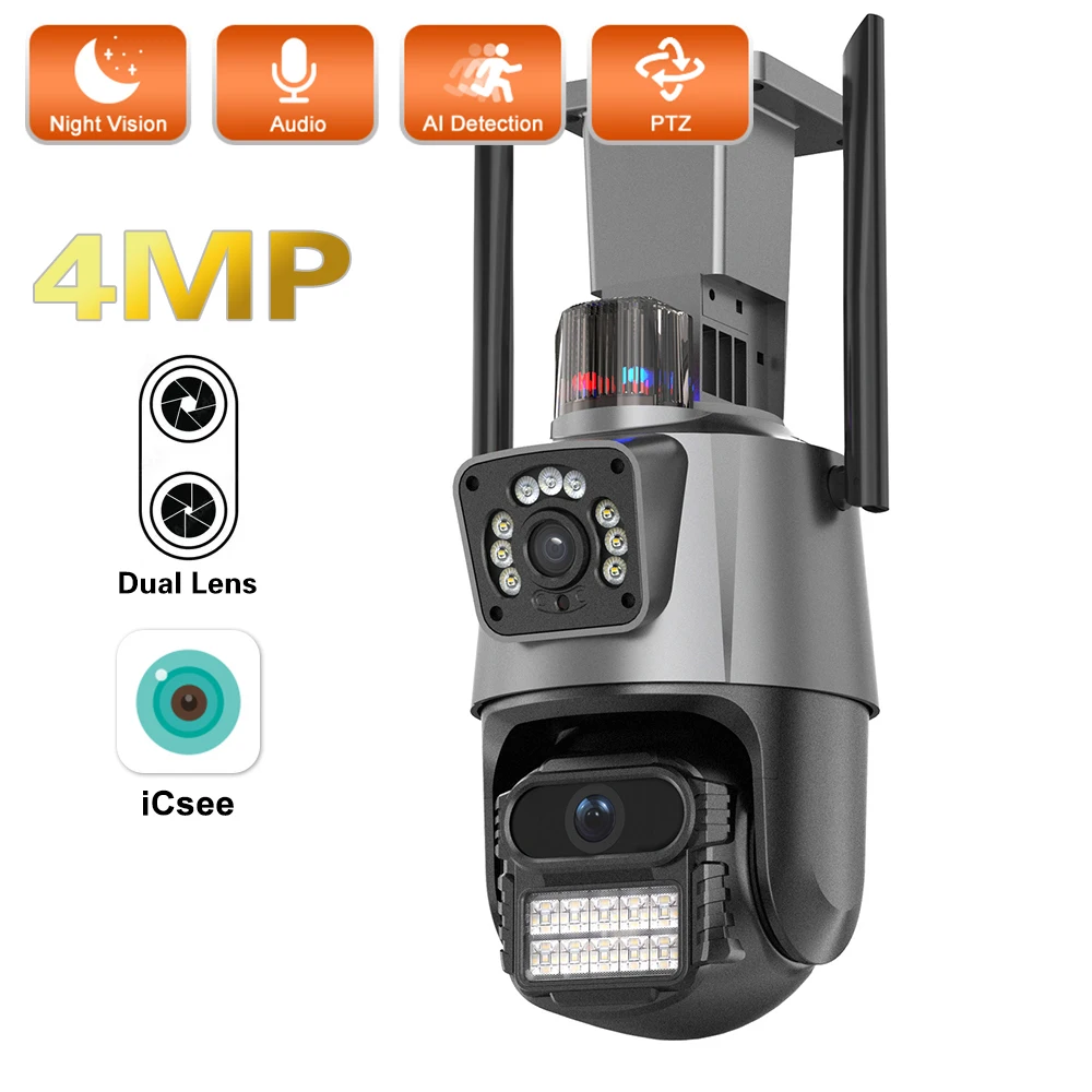 

4MP WIFI PTZ Camera 2K HD Dual Lens Dual Screen Outdoor IP Camera AI Auto Tracking P2P H.265 Security Surveillance CCTV Cameras
