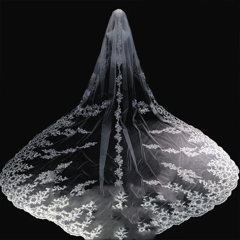 

Bridal wedding head gauze, bone lace sequin, single layer, long, large tail wedding headdress