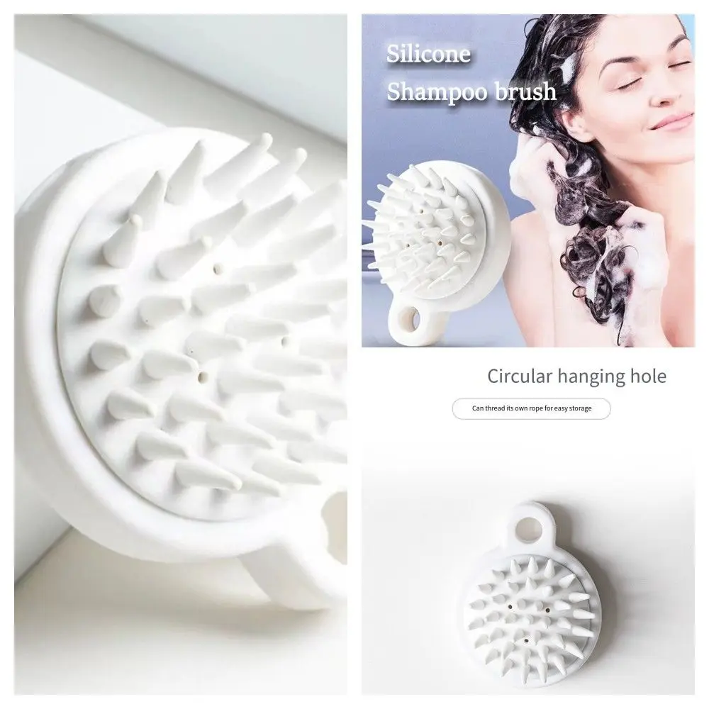 1 Pc White Round Scalp Massage Brush Silicone Shampoo Brush Hair Washing Comb Shower Brush Body Brush Hair Care Tool