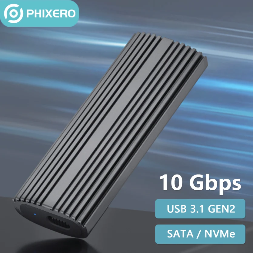 

PHIXERO Grey Metal M2 NVMe SSD Hard Drive Box NGFF SATA 3.0 PCIe External HD Storage Case Type C USB 3.1 B M Key Disk Enclosure