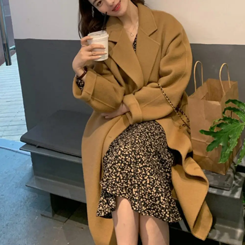 

Women Woolen Overcoat Solid Color Woolen Coat Oversized Lady Fall Coat