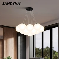 modern luxury pendant lights art white glass ball lampshade chandeliers led indoor decor living room bedroom hotel lamp fixtures