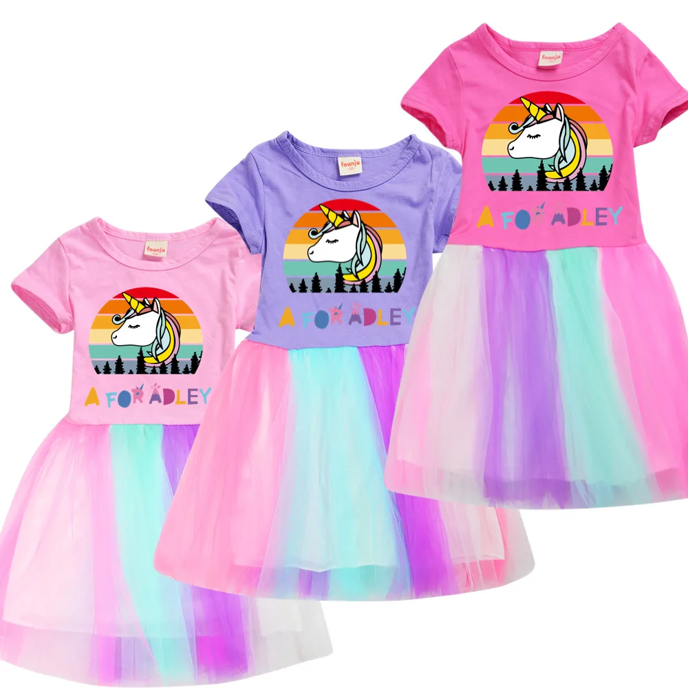 Dresses for Girls 6 and 7 Years Old A for Adley Cotton Girls Girls Sparkle Dress Unicorn Princess Dress for Girls Summer Clothes